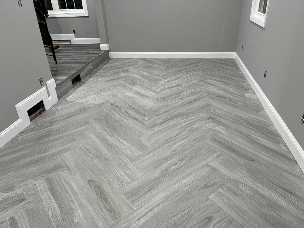 Herringbone LVP flooring installed in South Jersey home interior